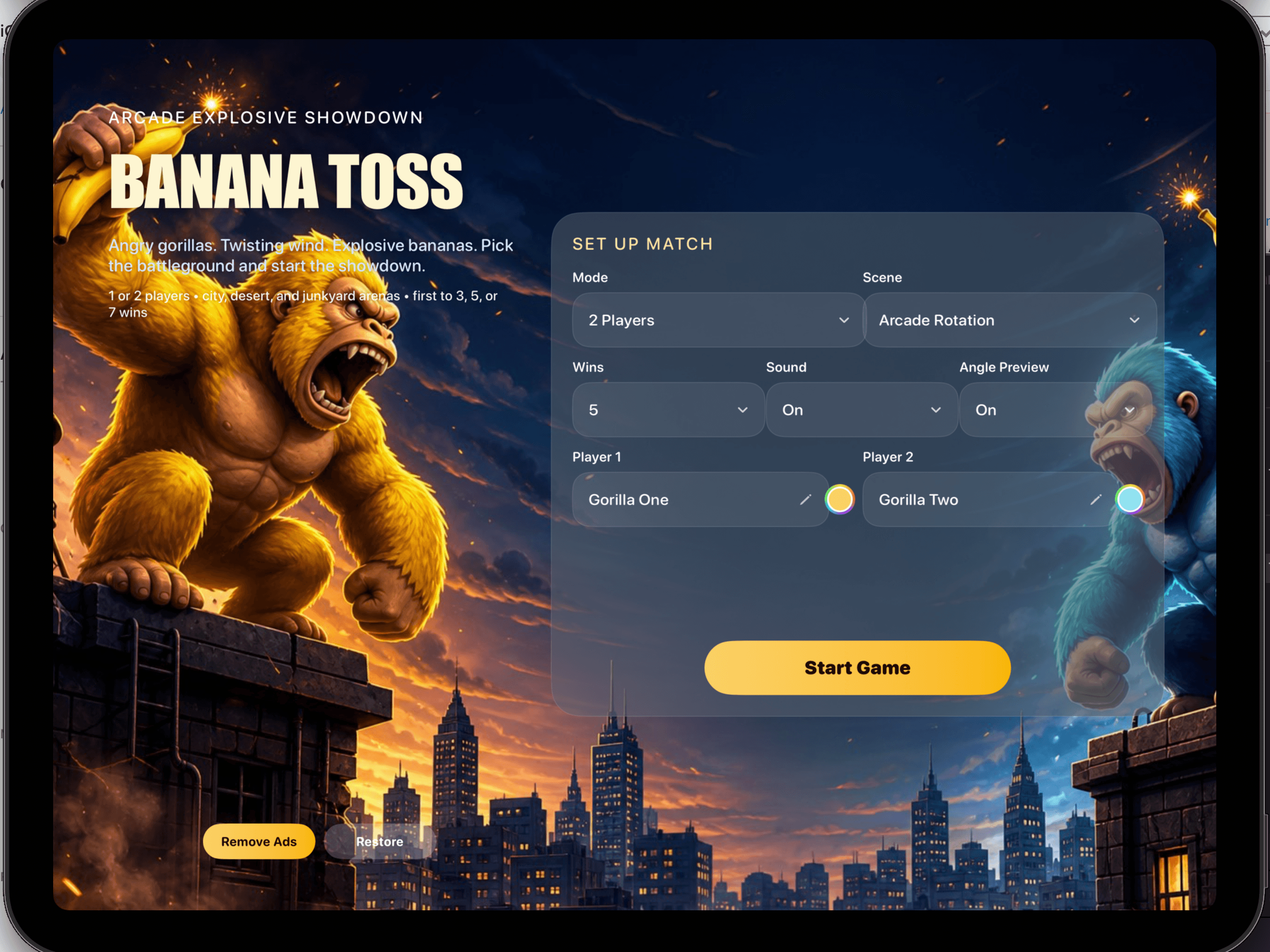 Banana Toss title screen on iPad