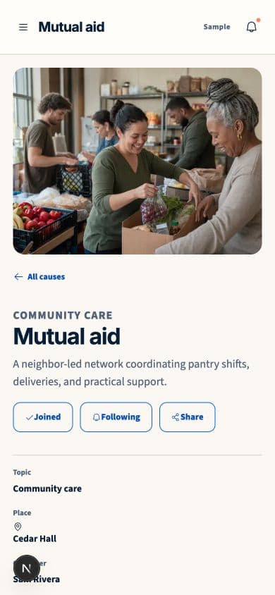 Mobile Youtopia Cause detail with Actions and progress